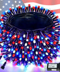 4Th Of July 95Ft 240LED Red White And Blue String Lights Extra Long Connectable Waterproof Twinkle Lights with 8 Modes