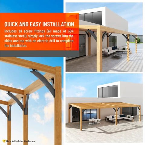Q235 Steel Integrated Arc Pergola Brackets Heavy Duty 2Pack 45 Degree Adjustable Angle Supports For 2x4 Wood Beams Actual Tube Size One Point Five By Three Point Two Inches For Outdoor Use Built To Last