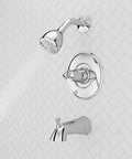 Courant Tub And Shower Trim Kit With Valve And Cartridge Included, White Ceramic Lever Handle In Polished Chrome Finish, ADA Compliant