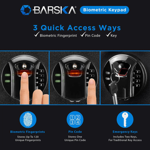 Biometric and Keypad Safe with Dual Access for Home or Office, fingerprint, PIN, key access, solid construction, secure storage