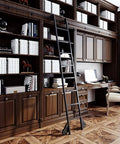Rolling Library Ladder Rail Kit With Sliding Hardware For Home, Loft, Garage And Closet, Black Round Tube Track System