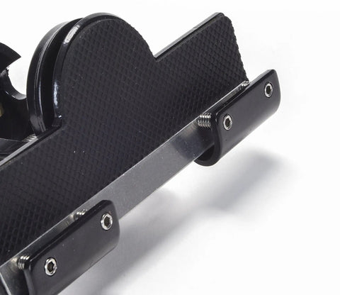 Close-up of Premium NMO Lip Mount for Antennas, Multi-Axis Adjustable No-Drill Rig Mount with metal clamps and rubber pads for vehicles.