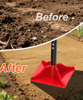 8 By 8 Inch Steel Tamper Tool With 48 Inch Handle compacting soil before and after, showing effective ground leveling.