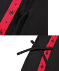 Fresh Black Unisex Three Quarter Sleeve Sushi Chef Coat Made With Super Soft Lightweight Fabric ties with red accent and embroidery detailing.