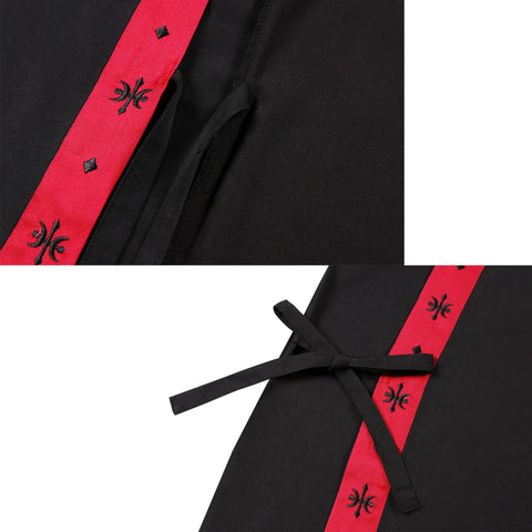 Fresh Black Unisex Three Quarter Sleeve Sushi Chef Coat Made With Super Soft Lightweight Fabric ties with red accent and embroidery detailing.