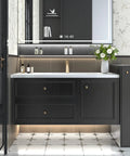 Modern bathroom with Black Wood Grain Peel And Stick Wallpaper DIY Friendly 23.6 Inch By 118 Inch Self Adhesive Vinyl Contact Paper.