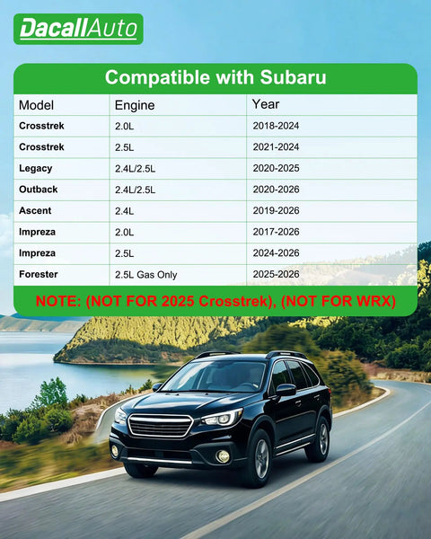 Subaru compatibility chart and scenic road with vehicle, Subaru Activated Carbon Cabin And Engine Air Filter Set Fits Outback 2020 2026 Crosstrek 2018 2024 2021 2024 Ascent 2019 2026 Legacy 2020 2025 Impreza 2017 2026 Forester 2020 2026 Replace Part No 72880FL00A 16546AA16A.