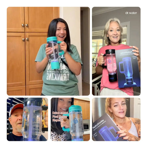 People holding 32 Oz Hydrogen Water Bottle With BPA Free Build, Portable Hydrogen Generator Tumbler Using SPE PEM Technology, Black box.