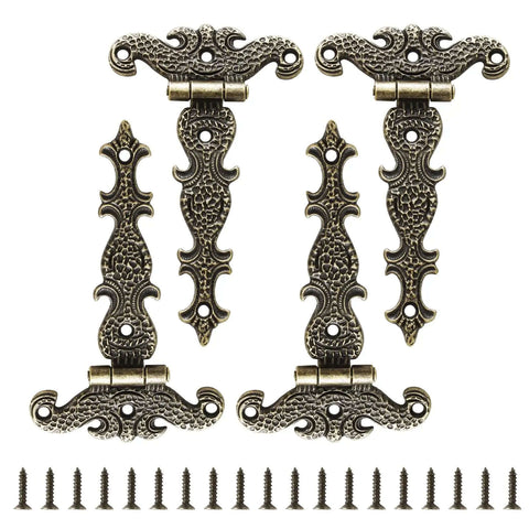 4 Pack T Strap Hinges Antique Bronze Decorative Door Hinges For Barn Doors Furniture Cabinets Wooden Boxes Jewelry Cases Includes Screws