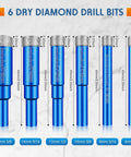 Dry Diamond Drill Bit Set Six Piece Hole Saw Kit for Granite Marble Porcelain Tile Ceramic Stone and Glass