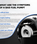 Informational graphic showing symptoms of a bad fuel pump with image of a Honda Pioneer Fuel Pump Replacement.