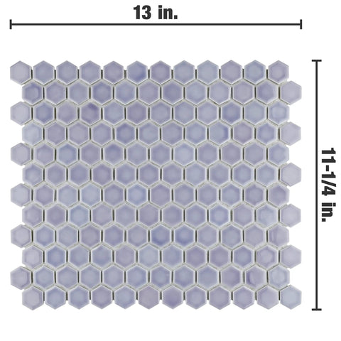 One-Inch Hex Porcelain Mosaic Tile For Floors And Walls, 11.88 X 13.25 In, Mesh-Mounted Sheets, top view with dimensions