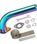 Exhaust Pipe Kit For Predator 212cc And 196cc OHV Clones, Fits Coleman CT200U BT200X CT200U-EX KT196 GX160 GX200 Tillotson 196cc/212cc Engines, Go Kart Mini Bike Baja MB200 Performance Upgrade Colorful Finish. Includes pipe, wrench, gasket, nuts, heat shield tape.