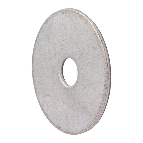 Front view of stainless steel fender washer with 1/4 in hole and 1-1/4 in outer diameter