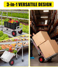 Premium Aluminum 3 In 1 Convertible Dolly Cart And 1000 Lb Hand Truck carrying groceries in garden, versatile design for heavy loads.