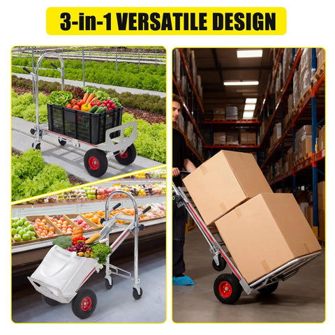 Premium Aluminum 3 In 1 Convertible Dolly Cart And 1000 Lb Hand Truck carrying groceries in garden, versatile design for heavy loads.