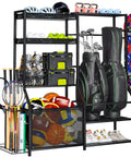 Garage Sports Gear Organizer With Golf Bag Storage Rack Heavy Duty Ball Organizer with Baskets, bat holder, shoe shelf