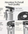16 Ounce Stainless Steel Coffee Canister With Scoop For Fresh Beans, Airtight Storage With One Way CO2 Valve And Date Tracker Lid