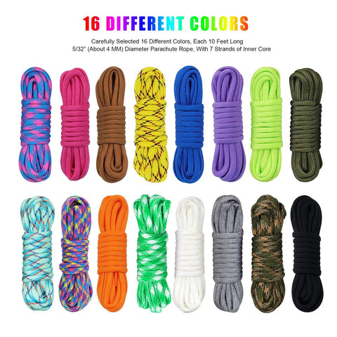 16 Color Paracord Kit With Instructions 10 Feet Each Type III Parachute Cord For DIY Bracelets And Craft Projects Includes