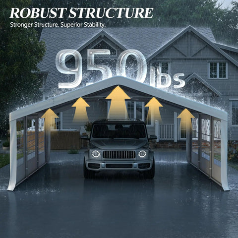 Beastly Sturdy Heavy Duty Party Tent For Outdoor Events, Backyard Wedding Gazebo Canopy With Removable Sidewalls shown sheltering a car.