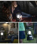 Battery Powered Camping Lantern With 550 Lumens, 360 Degree Light, 200 Hour Run Time On D Batteries, shown in various settings