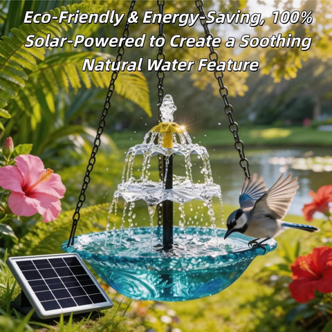 Solar Powered Hanging Bird Bath Fountain For Outdoors Large Blue Bird Bath With Wireless Pump Easy Install For Hummingbirds Gardens Patio And Backyard