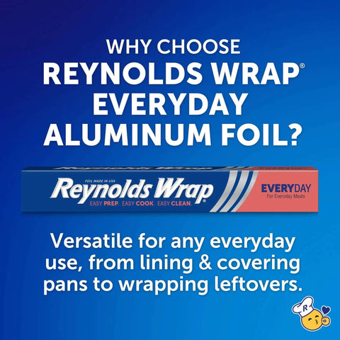 Everyday Strength Aluminum Foil Roll For Freezer And Grill Safe Cooking, 12 Inch Wide By 200 Feet Long packaging display