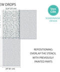 Dew Drops XL Wall Stencil 24 X 39.5 In for Large Geometric Wall Patterns with seamless connection edge piece and repositioning guide