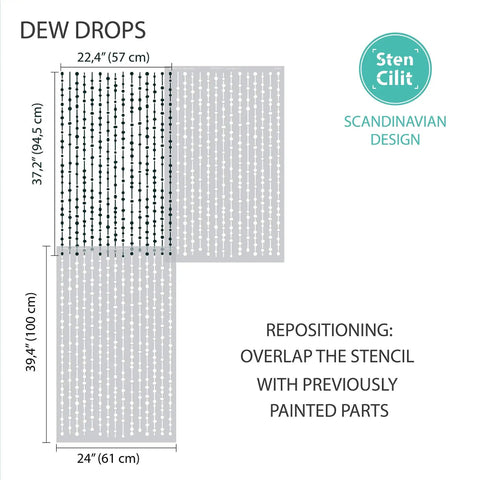 Dew Drops XL Wall Stencil 24 X 39.5 In for Large Geometric Wall Patterns with seamless connection edge piece and repositioning guide