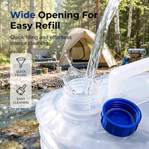 Foldable Water Storage Container With Spigot For Camping And Outdoor Adventures, 10L, wide opening for easy refill near campsite