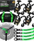 Heavy Duty 2 Inch By 8 Foot Car Tie Down Straps With J Hooks 4 Pack 10,000 Lb Break Strength For Trailers UTV Powersports Hauler Tire