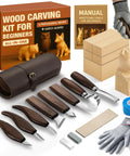All In One Ultimate Starter Whittling Wood Carving Kit For Beginners with Eight Carving Knives, Wood Blocks, Glove, Roll Bag