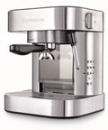 Top Tier Stainless Steel Espresso Machine With Reliable 19 Bar Italian Pump And Quick Ground Or ESE Pod Brewing Featuring Precise Temp Control and Zero Frustration Pre Brew - side view.