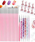Complete Nail Art Kit With Stands And Tools Featuring 15 Black Nail Brushes 5 Dotting Tools Striping Brushes