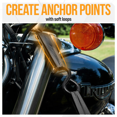 Beefy Heavy Duty Ratchet Strap Set 1650 Lb Break Strength 4 Pack 15 Ft X 1 In securing motorcycle with soft loops
