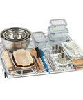 Heavy Duty Pull Out Cabinet Organizer With Smooth Sliding Drawers In Chrome Finish For Easy Access To Spices Pots And Bakeware Fits 23.25 Inch Cabinets And A 22 By 17 Inch Basket No Brainer Install