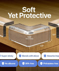 Hella Secure Baby Proofing Pack Featuring Clear Pvc Edge And Corner Guards Strong Peel Adhesive Wraps on wooden table corner.