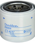 P550939 Full Flow Spin On Lube Filter for heavy duty engines, white cylindrical design with printed specifications