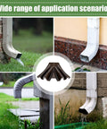 Heavy Duty Gutter Downspout Diverter Extension For Home And Garden, Rainwater Redirector attached to various downspouts