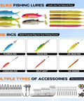Detailed view of lifelike fishing lures and rigs from Camo Fishing Backpack With Tackle Box Kit And Rod Holders.