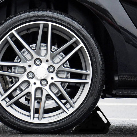 Heavy Duty Rubber Wheel Chocks 2 Pack With Ergonomic Carry Handles Weather Resistant And Durable Stabilizers for reliable car parking