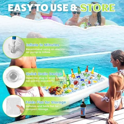 Large Inflatable Ice Serving Bar For Food And Drinks, Floating Buffet Cooler Tray With Drain Plug, Ideal For Pool Parties