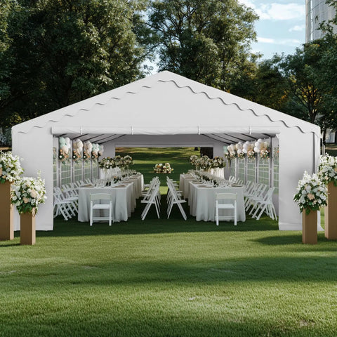 Heavy Duty 20x40 Ft Party Tent With Removable Sidewalls, 7 Carry Bags, Outdoor Canopy Gazebo for parties and weddings setup on lawn