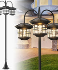 76 Inch Black Solar Lamp Post Light With Three Heads, Waterproof Outdoor Street Lamp for Backyard Garden Driveway and Lawn