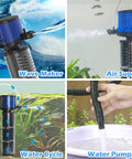 660GPH Submersible Pond Pump With Sponge Filter And 3 Stage Filtration For Aquariums And Hydroponics in four different uses.