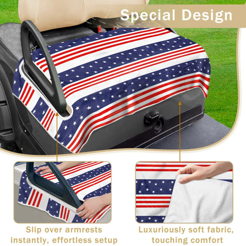 Patriotic USA Flag Golf Cart Seat Covers 51x31 Universal Fit for EZGO Club Car Yamaha, microfiber fabric close-up