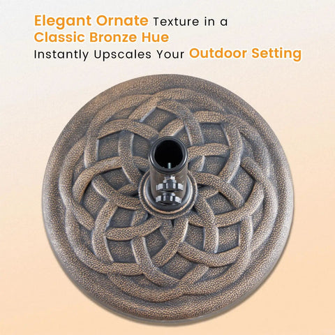 Top view of a Heavy Duty 30 Lbs Patio Umbrella Base With Resin Stand Weather Resistant Powder Coated Bronze Umbrella Holder for Gardens