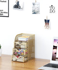 Mesh Desk Organizer With 3 Drawers Heavy Duty Desktop Storage Caddy For Office And Home Gold Finish Stationery Organizer Non Slip Feet