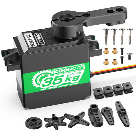 High Torque Coreless Servo With Metal Gear And Stainless Steel Gears 35Kg Torque Fast Steering 0.14 To 0.22 Seconds Per 60 Degrees Digital Arduino Servo For Robotic DIY Projects And RC Cars 10 Degree Control with accessories.
