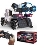 Skibidi Toilet Officially Licensed Parasite Disabler Tank RC Car with Cameraman Figure and remote, LED lights visible.